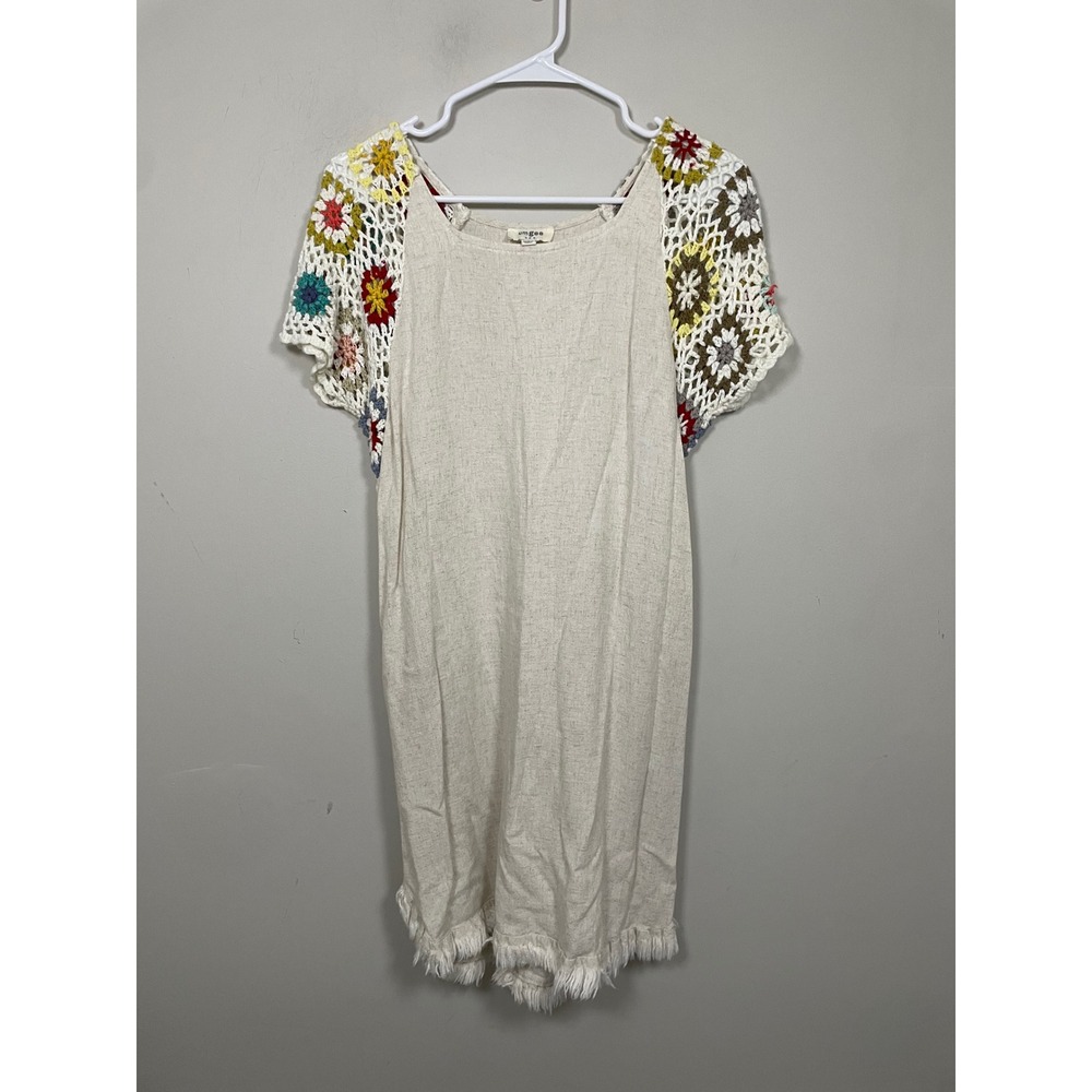 Umgee‎ Crochcet Sleeve Linen Cotton Mini Dress Size Small Bohemian Beach Casual